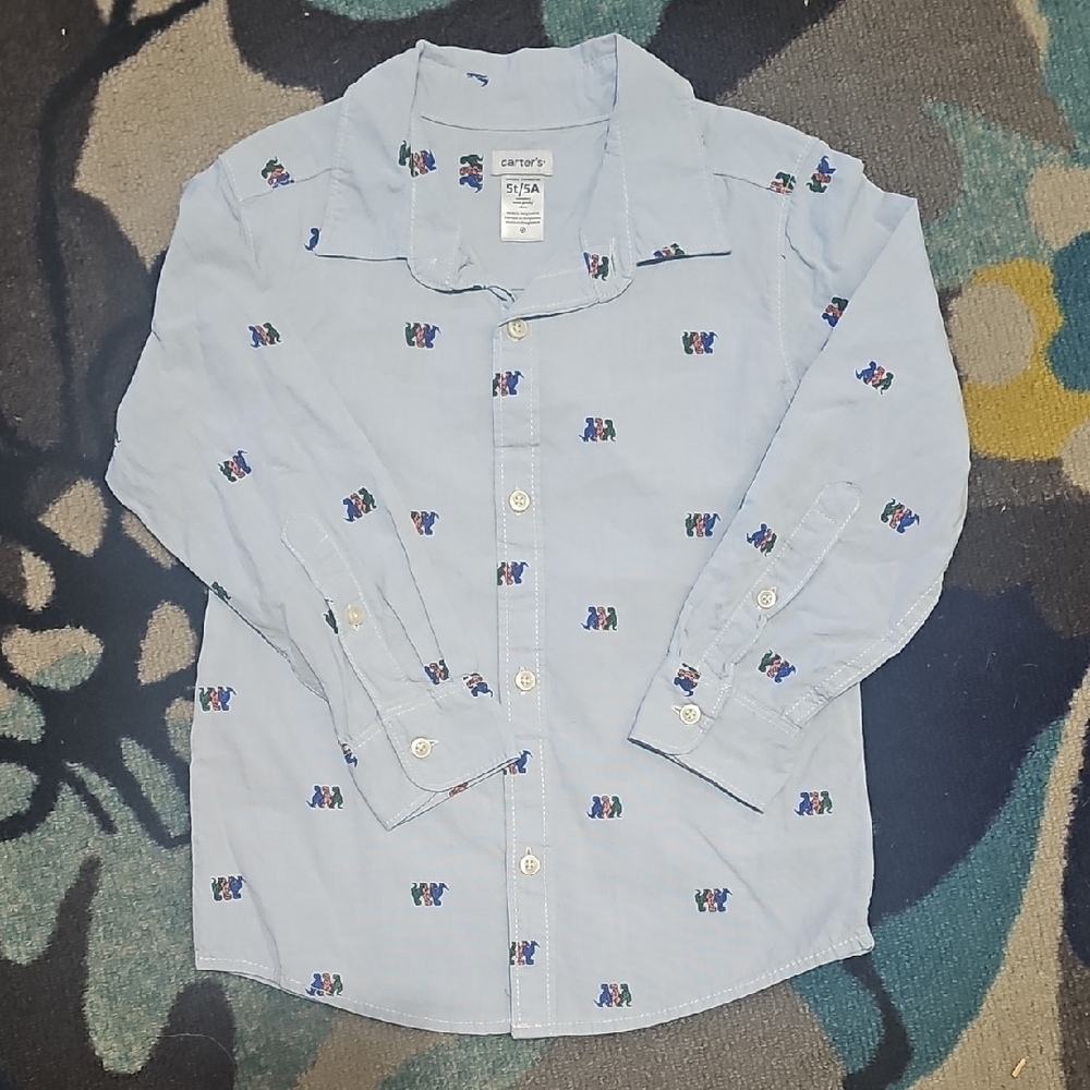 Blue, Carters Brand, Dinosaur Button Up Shirt.
